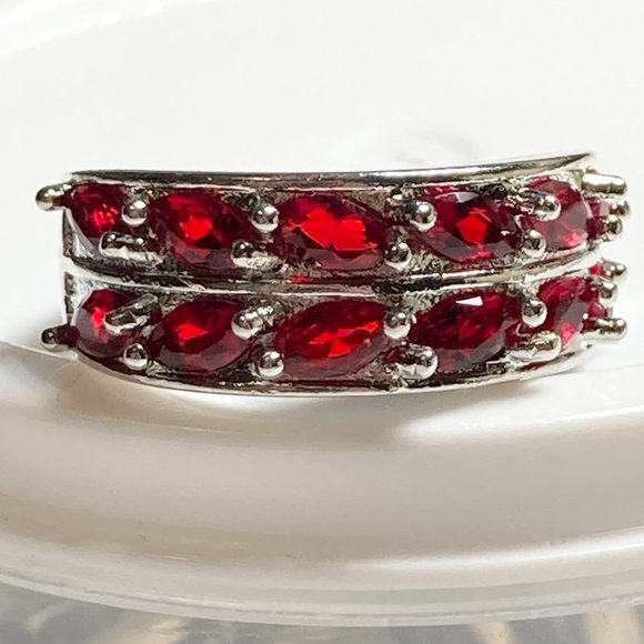 Silver Ruby Red Cubic Zirconia Anniversary Ring Size 7 Plated Simulated - Picture 4 of 9